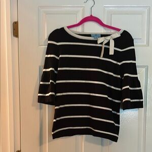 CeCe Black and White Striped Sweater